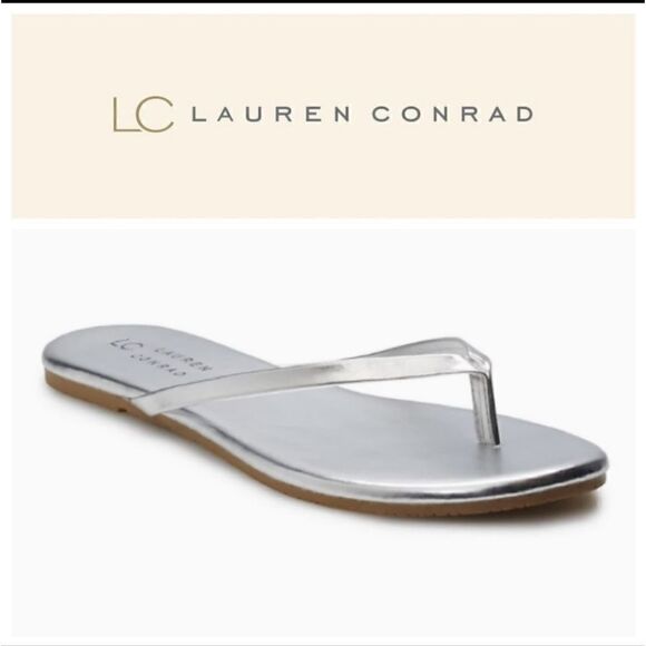 Lauren Conrad Silver “Honey” Thong Flip Flops size 6 NWOT - Picture 1 of 1
